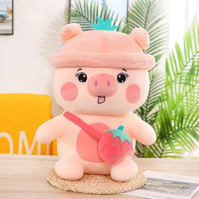 Oreiller de couchage mignon cochon fraise en peluche